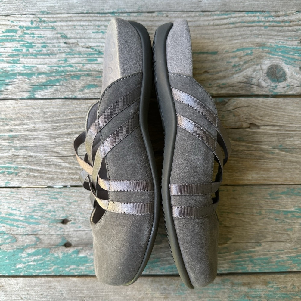 Vionic Gray Suede Slip-On Mules with Crisscross Straps - Picture 4 of 9